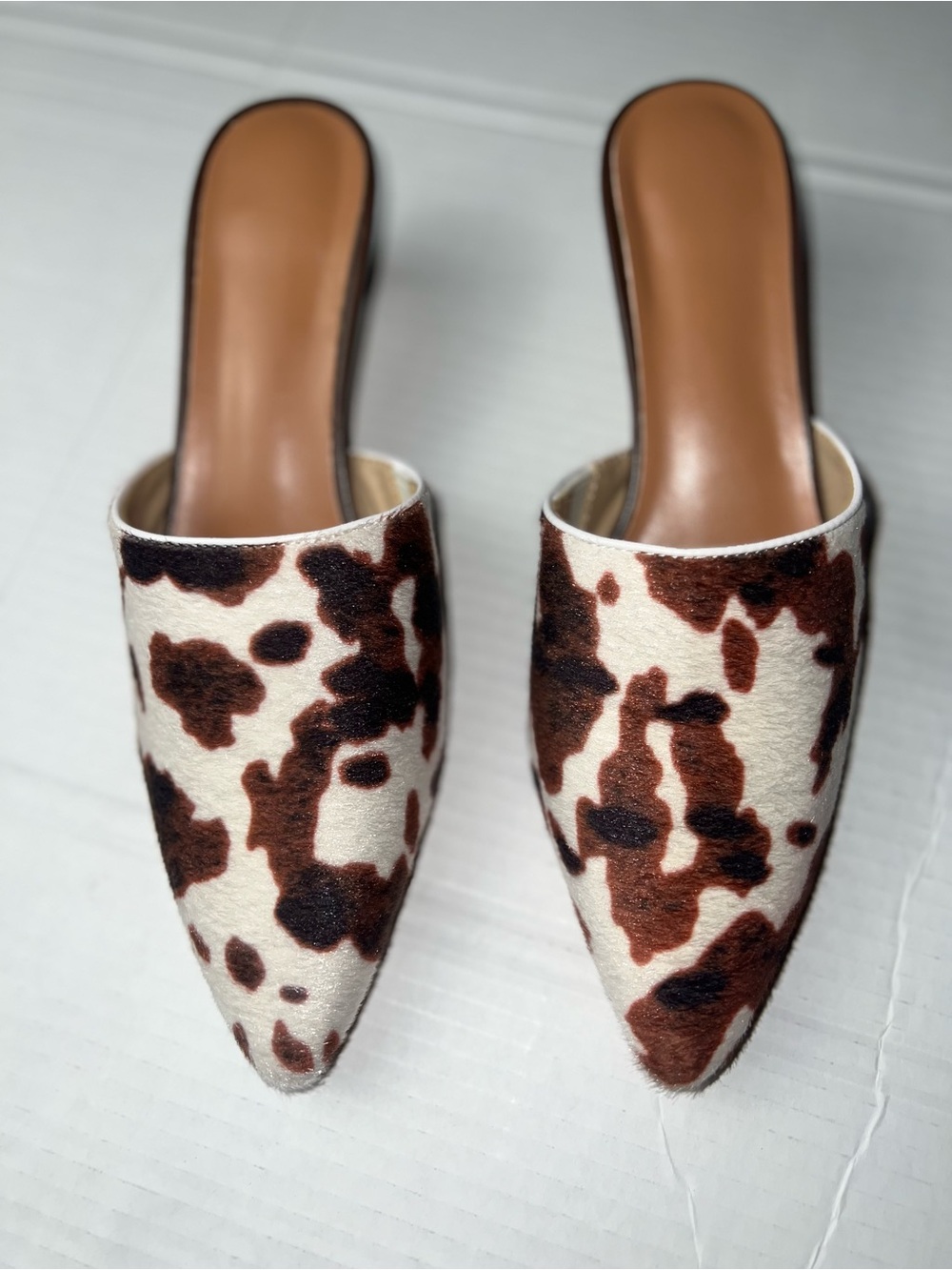 🤎 NEW! Cow Print Kitten Heel Mules | Western Pointed Toe Slip-On Heels (Size 8)